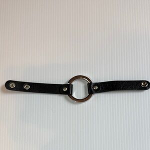 Black Bracelet with Silver Ring adjustable
